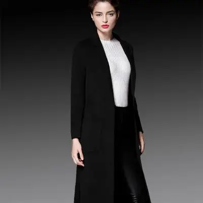 Новое высококачественное кашемировое Женское пальто осенне-зимнее двустороннее шерстяное пальто ручной работы Женская куртка большого размера - Цвет: Черный