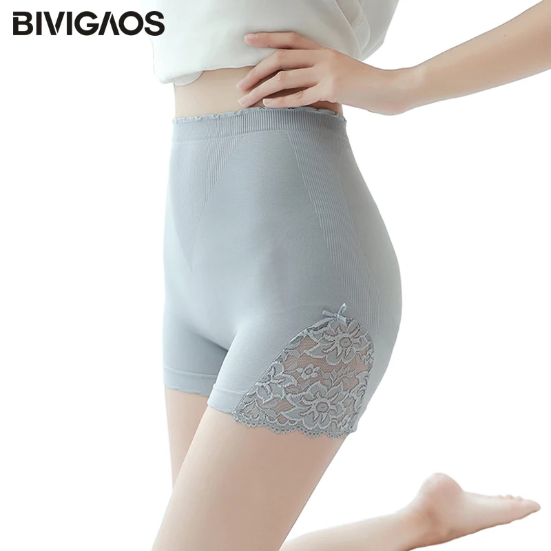 

BIVIGAOS Seamless Bow Lace Safety Shorts Elastic Insurance Shorts Female Anti-bare U-Shaped Breathable Underwear Women Panties