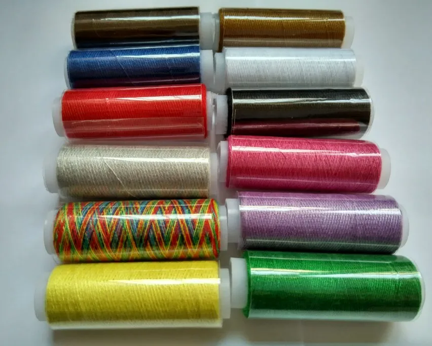 12 Spools Multicolor Polyester Sewing Threads Spools Cones Set For