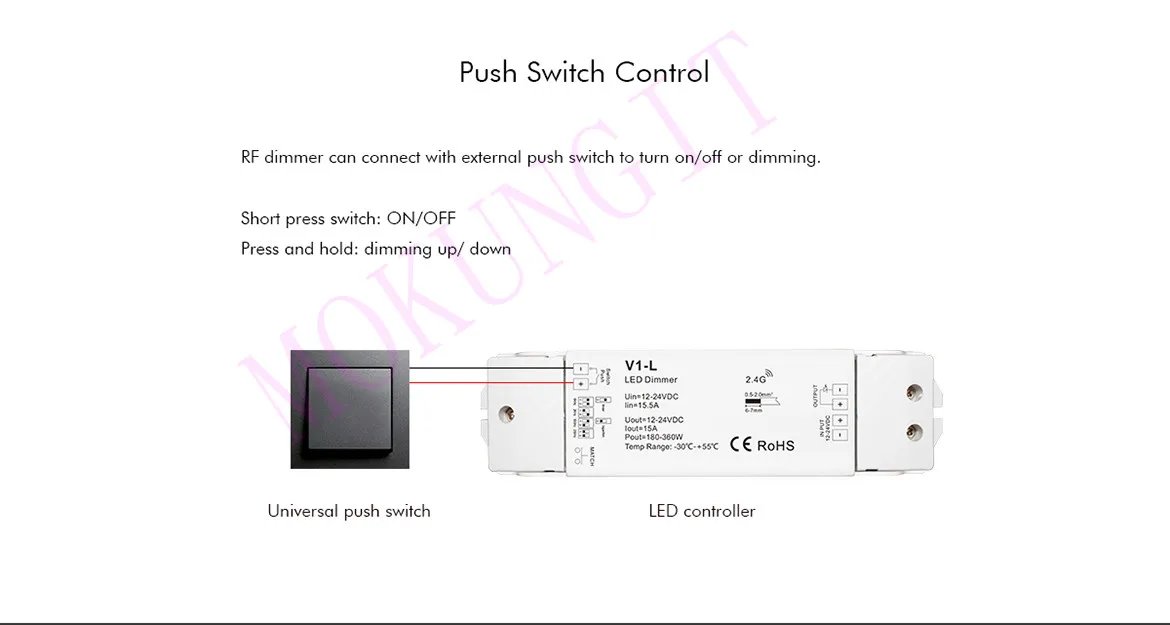 1CH* 15A 12-24VDC CV контроллер(Push Dim) V1-L диммер V1-L контроллер