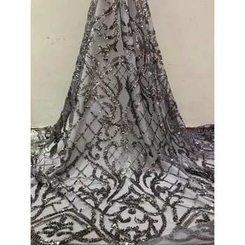 

Luxury French tulle lace material evening party net lace fabric with beads and sequins HNZ270(5yards/lot)