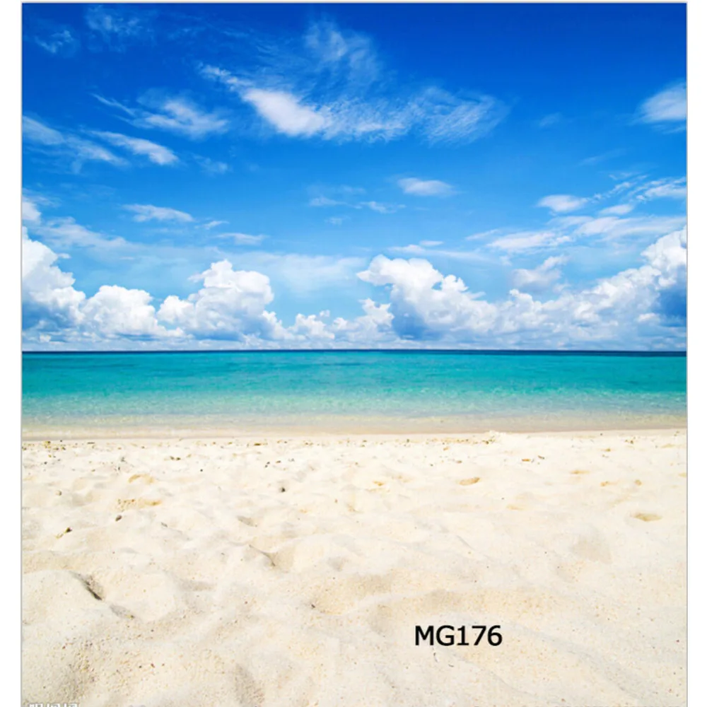 

LB Polyester & Vinyl Beach Scenery White Clouds Sand Backdrops Background For Photography Studio Backdrop Photo Props Decoration