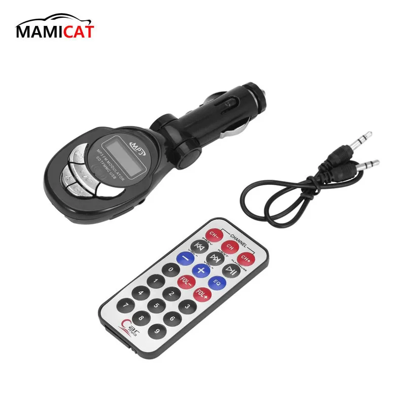 4 in1 LCD Auto Car MP3 Player Wireless FM Transmitter Modulator with USB CD MMC Remote Kit Black Hot Selling Drop Shipping