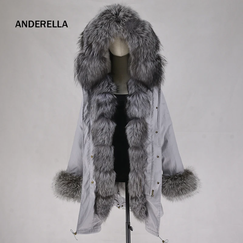 Real natural large fox fur collar hooded coat with rex rabbit fur lining jacket women high quality winter warm Parkas real fur Coats