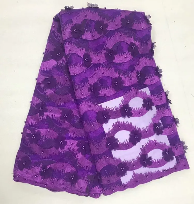 African Lace Fabric High Quality 3d French Lace Fabric With Beads Embroidery Tulle Lace Fabric For Wedding ff3748