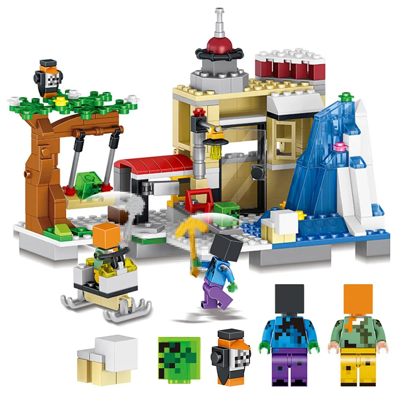 

279 Pcs My World Snow Mountain War Village Building Blocks Compatible Legoed Minecrafted Figures Bricks Education Kids Toys