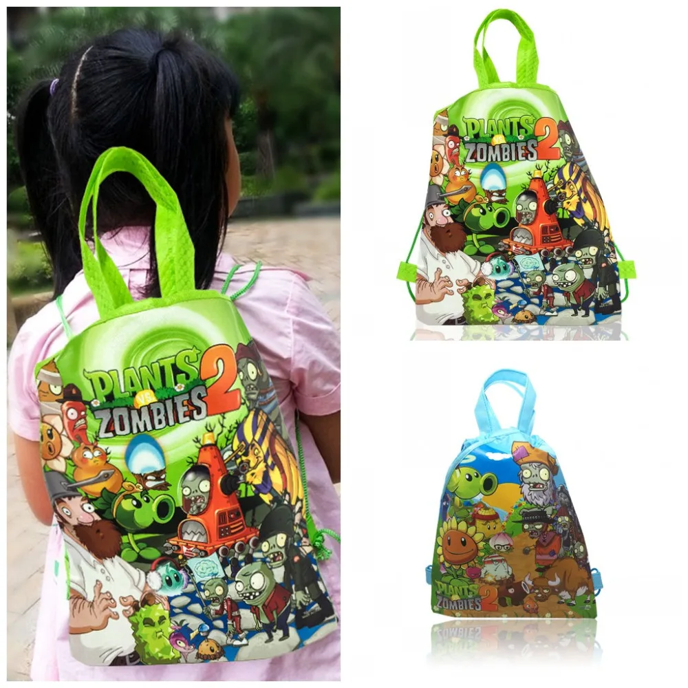 

30pcs Plant VS Zombies Kid Cartoon School Backpacks Non Woven Fabrics Drawstring Shopping Bags 34*27CM Gift Bag Party Supply