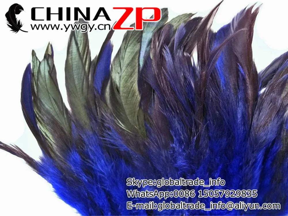 Rooster Feathers, 4 Inch Strip - Royal Blue Half Bronze Strung Schlappen Rooster Feathers 2