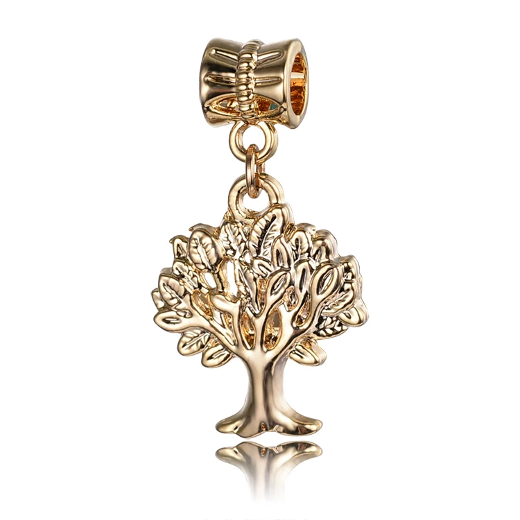 

free shipping 1pc gold european life tree pendant haning charm bead fit pandora style bracelet PCG020