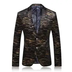 Мужская куртка 2019 новый мужской печати Блейзер Мужская мода Повседневный мужской блейзер тонкий пиджак вечерние платье