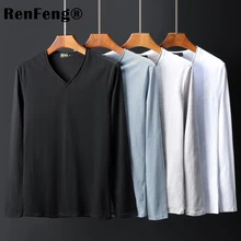 Бамбуковое волокно,, новое весеннее высокоэластичное хлопковое нижнее белье, Мужская облегающая футболка с длинным рукавом и v-образным вырезом, мужские рубашки
