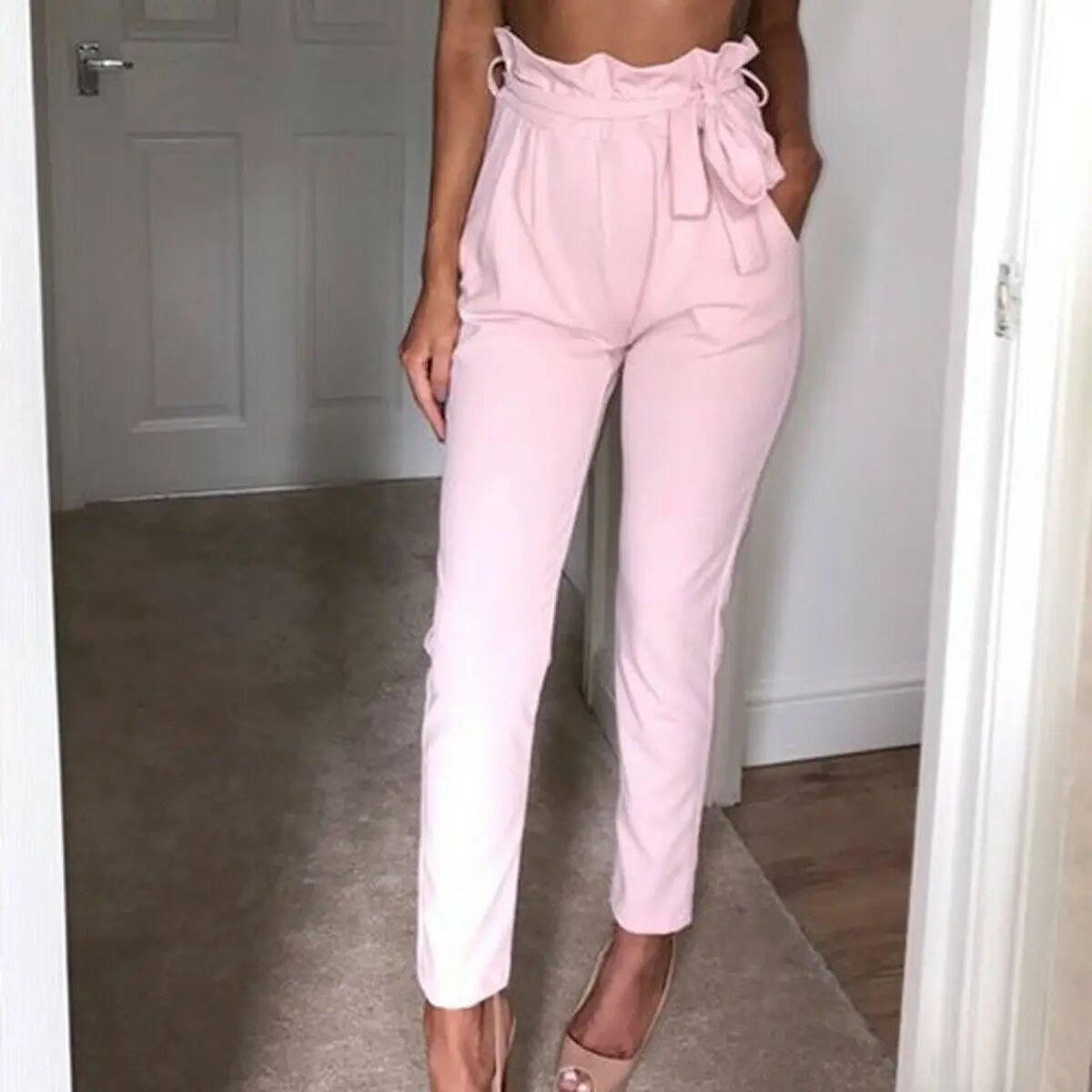 

Women High Waist Slim Skinny Leggings Ladies Solid OL Work Casual Stretchy Trousers Summer Thin Plain Pencil Pants
