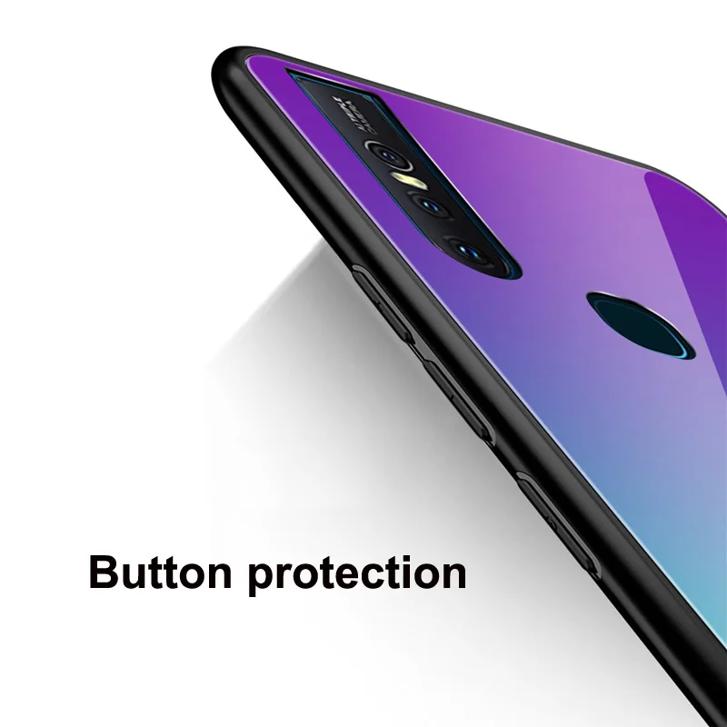 Чехол для vivo V15, сплошной цвет, закаленное стекло, чехол для телефона vivo V 15 V1831A V1831T, чехол vivo V15 с градиентным стеклом