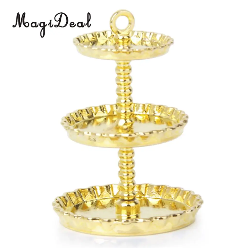1:12 Dolls House White 3 Tier Metal Cake Bakery Fruit Dessert Snack Rack Display Stand Miniature Furniture Accessory Decor Toy