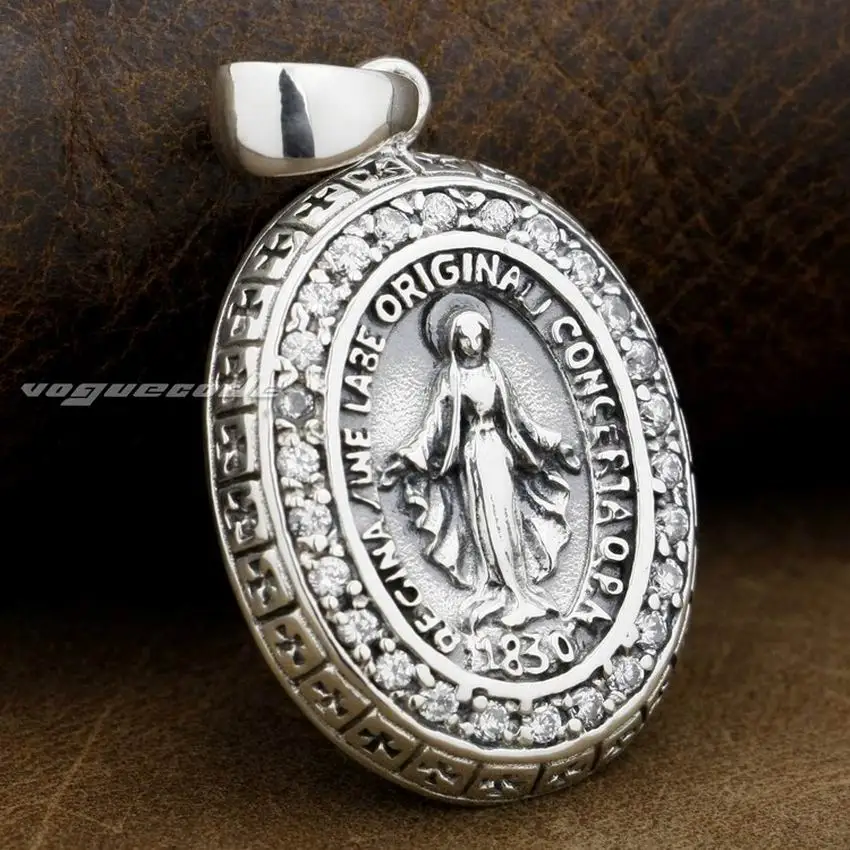 LINSION Дева Мария Иисус крест Фотоэлементы серебряные белые CZ подвески 8A004|cross 925|stone