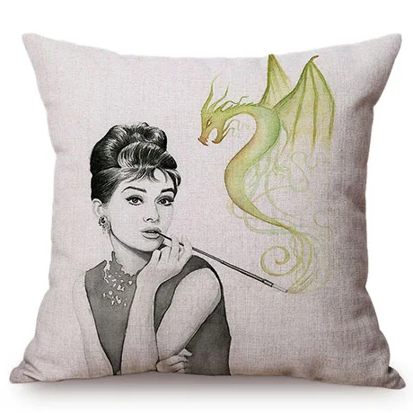 Audrey Hepburn Fashion Watercolor Art Self Portrait Sofa Decoration Throw Pillows Cover Cotton Linen Nicolas Cage Cushion Cover M105-4