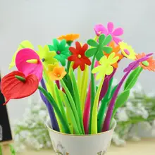 10 шт./лот, силиконовая подарочная ручка в виде цветка, Милая Черная гелевая ручка, студенческие призы, Цветочная ручка со вкусом