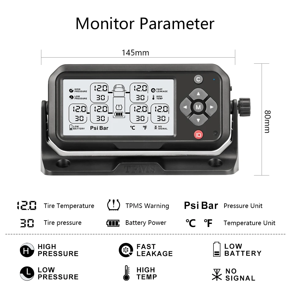 Jansite Грузовик TPMS система контроля давления в шинах батарея мощность PSI Бар дисплей Авто сигнализация Беспроводная с 6 датчиками