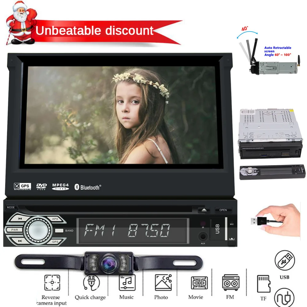 

7 Inch auto car cd dvd player GPS Navigation car stereo Bluetooth radio Detachable Panel FM AM RDS video player camera included