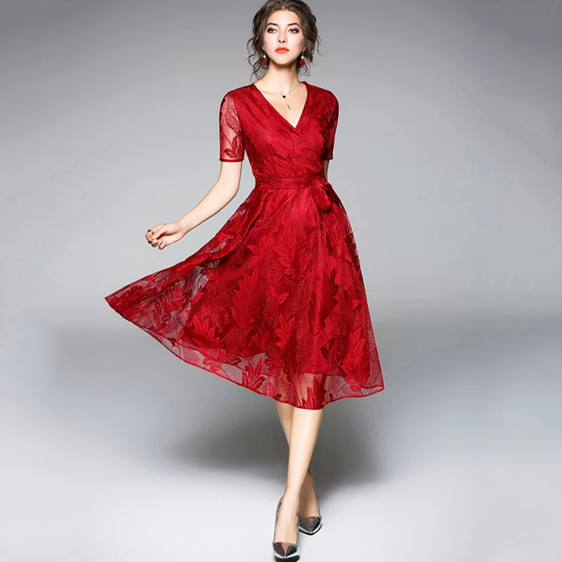 maroon tea length dress