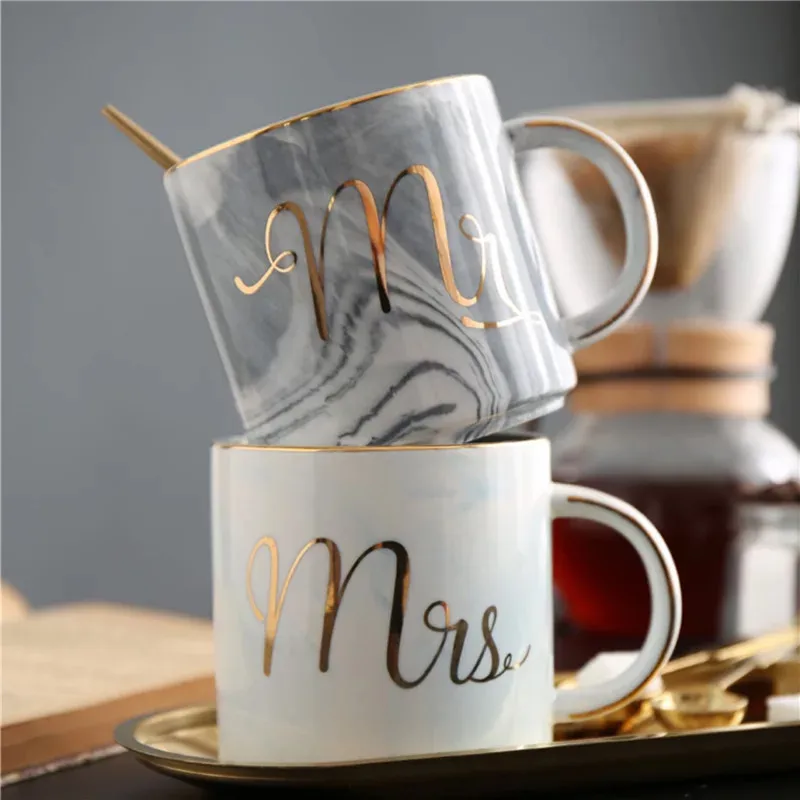 400ML Hand painted Marble Pattern Gold Mr and Mrs Mug Lover Travel Coffee Mugs Wedding Anniversary Gift14