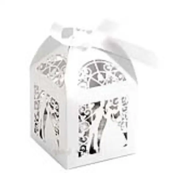 

25pcs Couple Design Luxury Lase Cut Wedding Sweets Candy Gift Favour Boxes with Ribbon Table Decorations (White)