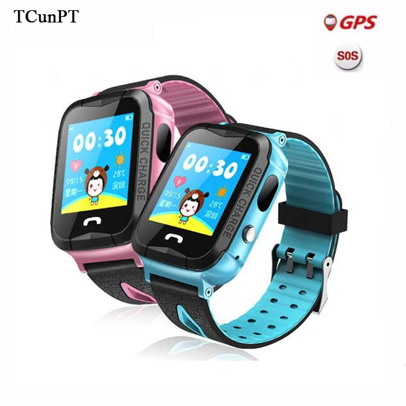 

TCunPT Waterproof V6G SmartWatch GPS Tracker Monitor SOS Call with Camera Lighting Baby Smartwatch for Kids Child PK Q750 Q90