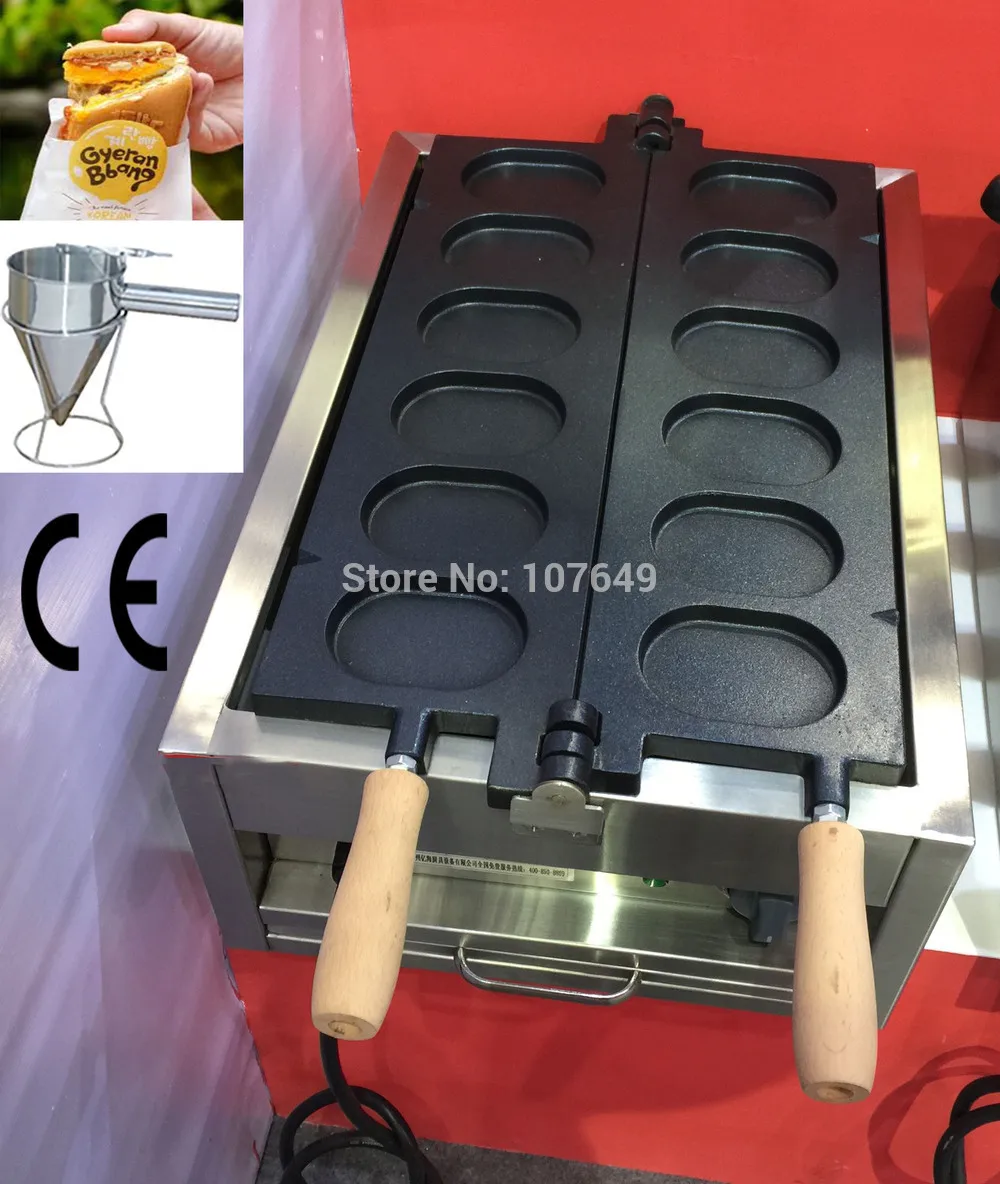 

2 in 1 6pcs Commercial Use Non-stick 110v 220v Electric Korean Egg Bread Gyeranbbang Maker Machine Baker and Batter Dispenser