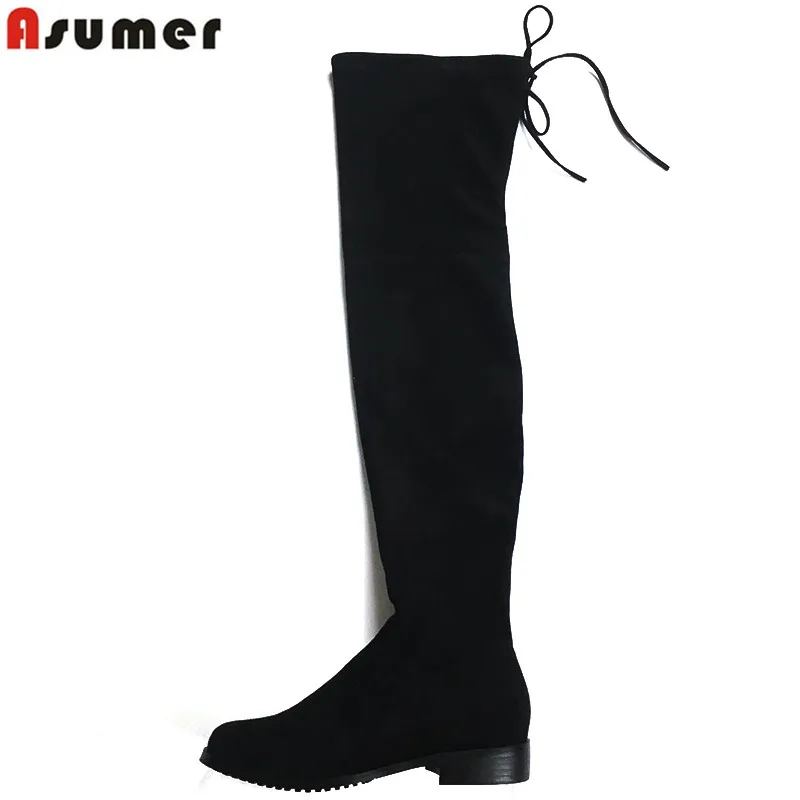 Achat ASUMER 7 Couleurs Femmes Faux Daim Cuissardes Femmes Plat Confort Sexy Slouchy Sur les Bottes Au Genou Dames Printemps automne chaussures