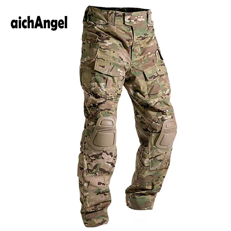Online Multicam Camouflage Militar Taktische Hosen Armee Militär Uniform Hosen Frosch Paintball Kampf Cargo Hosen Mit Knie Pads