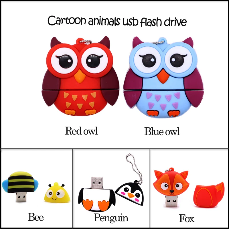 

USB flash drive cartoon animals pen drive 4GB 8GB 16GB 32GB 64GB fox/bee/owl/penguin memory stick creative gift pendrive usb cle