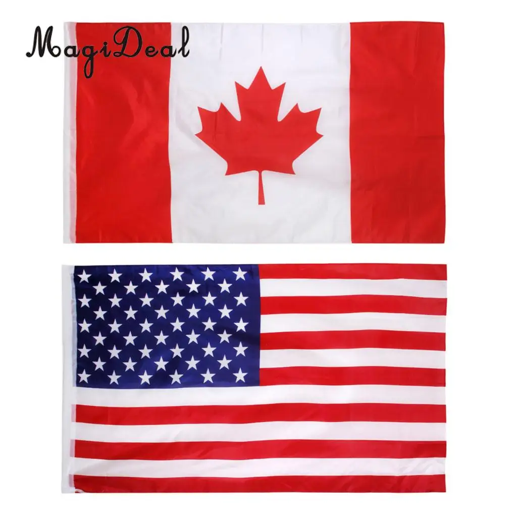 2 Pieces American USA Canada Canadian Flag Large Banner 150X90cm / 5X3ft