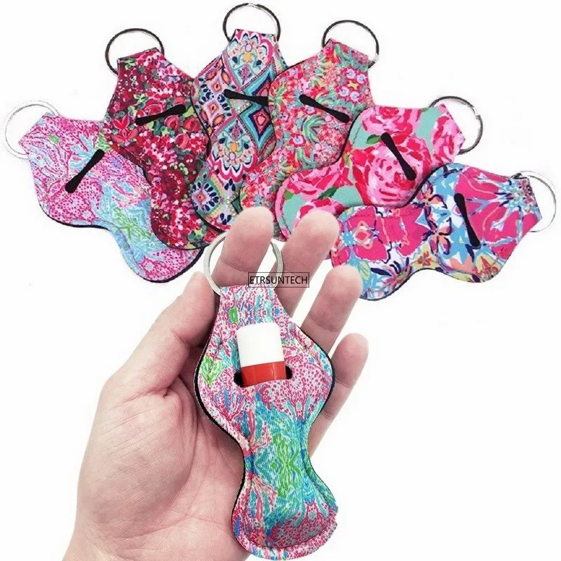 

12pcs Flower Style Neoprene Handy Lip Balm Holder Chapstick Holder Tracker with Key Chains Gift for Kids and Adult