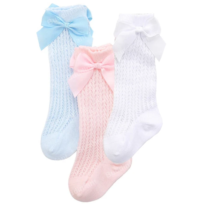 white pink blue Носки для новорожденных девочек; летние сетчатые носки с бантом; Гольфы; детские носки принцессы; кружевные хлопковые носки; 3 пара/лот - Цвет: white pink blue