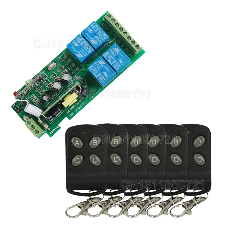 

85v~250V 110V 220V 230V 4CH RF Wireless Remote Control Relay Switch Security System Garage Doors, Gate Electric Doors