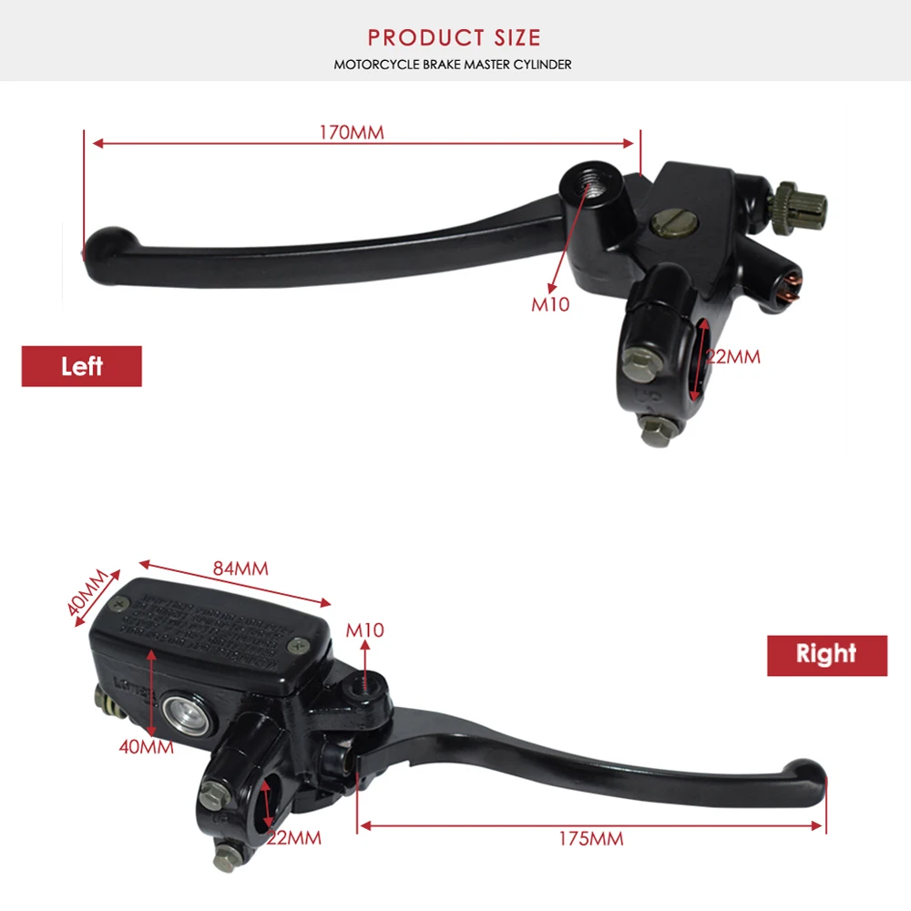 7/" 22 мм передний мотоцикл Гидравлический Главный цилиндр тормозного насоса черный левый правый дисковый Тормозной Рычаг Универсальный w/тормозной переключатель M10