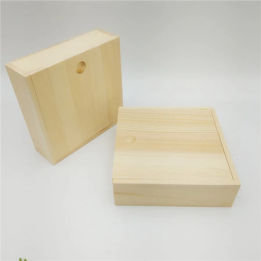 

Square Shape Wooden Box For Business Gift Solid Wooden Package Box Tabletop Home Storage Box With Sliding Cover 12*11*4.2cm 2Pcs