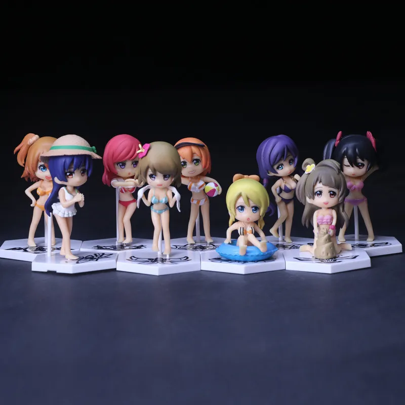 2017 New Love Live Beach Party Figuras Toys 9pcslot Lovelive Honoka Minami Kotori Sonoda Umi Yazawa Niko in Bikini Sexy Girl Action Figures Model Dolls  (2)
