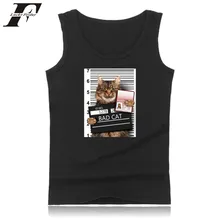 Luckyfridayf плохой кошка майка Для мужчин лето рукавов Забавный 3D кошка черный Бодибилдинг майка Kawaii преступности Cat фотографии Повседневный жилет