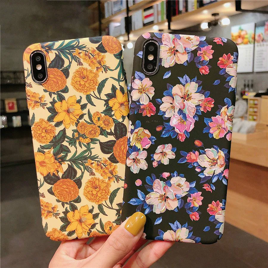 for iPhone XS Case on Max X XR 6s 7 8 Plus Cover Fundas Luxury Retro Oil Painting Flower Hard Phone Cases Coque |