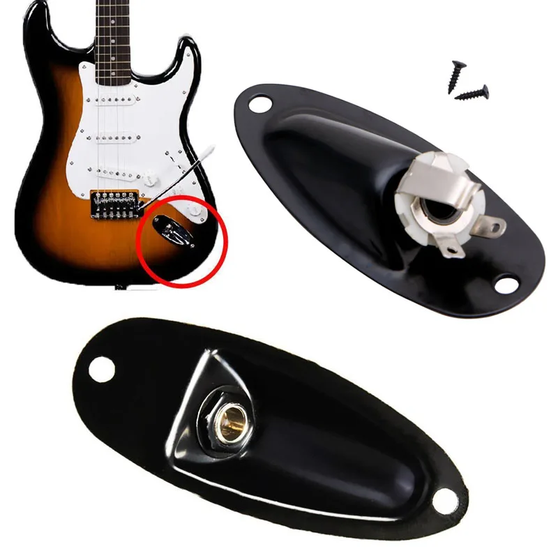 Горячая лодка вход выход Jack ПЛАСТИНА гнездо черный с винтами для Fender Strat гитары