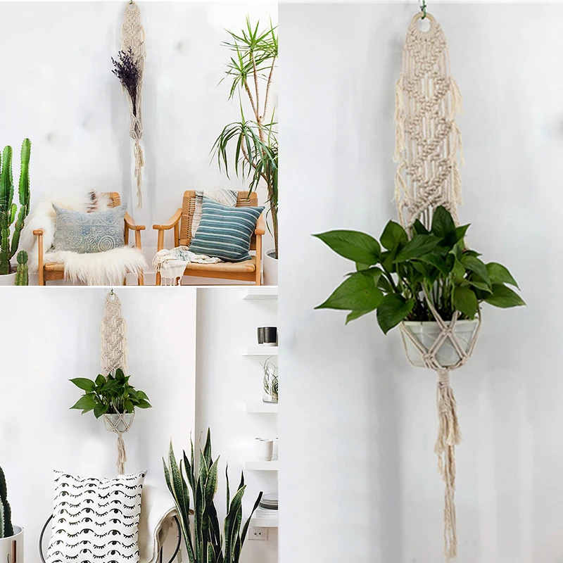 Plant Flowerpot Holder Braided Knitting Macrame Tapestry Basket Hanging Home New