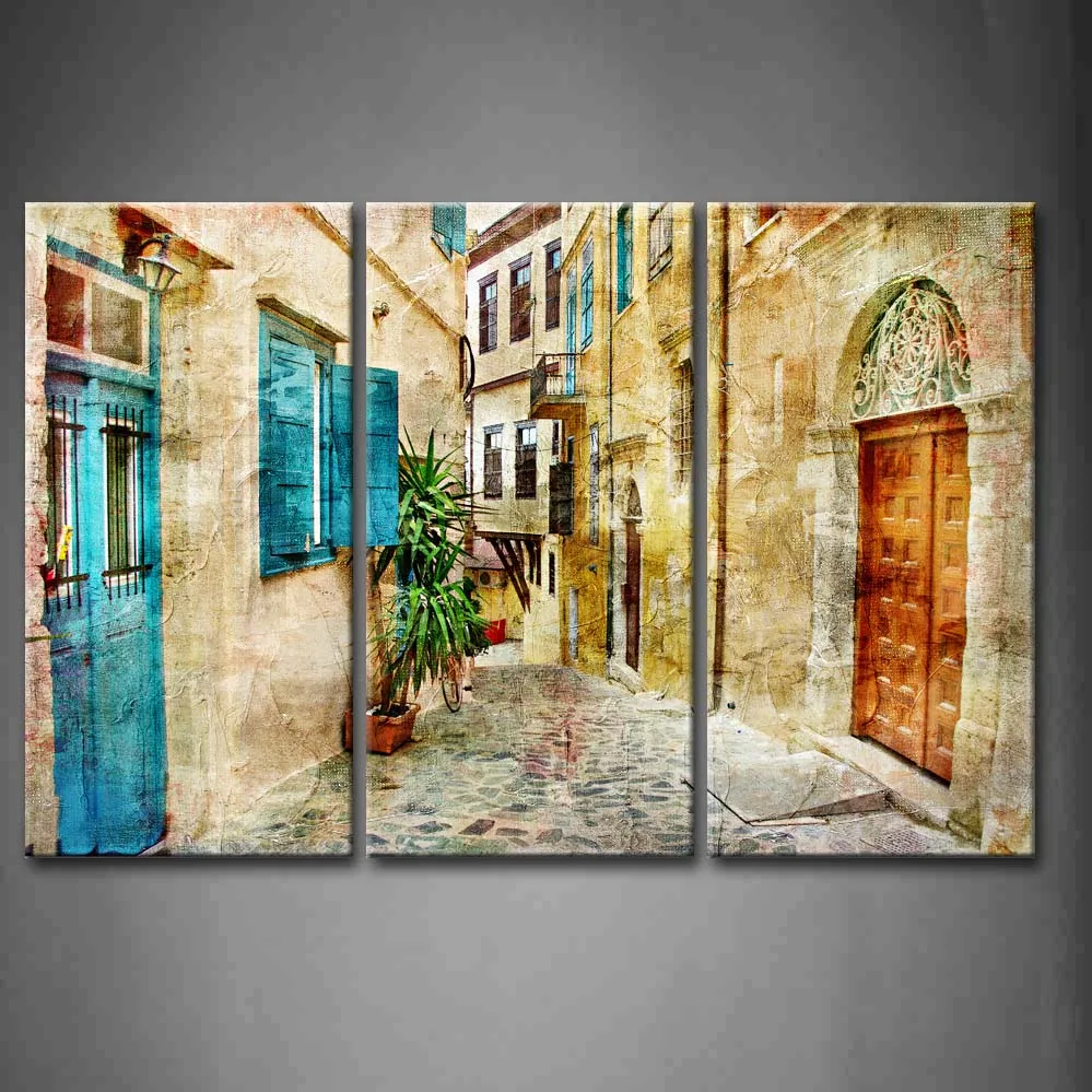 

Framed Wall Art Picture Old Streets Canvas Print Artwork Architecture Modern Posters With Wooden Frames For Room Decor