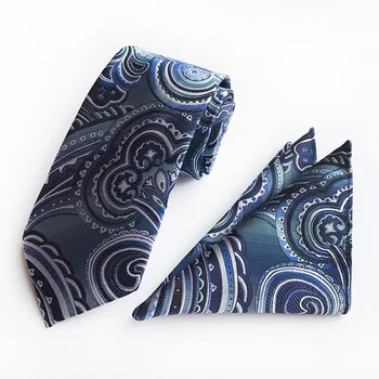 

New Blue Paisley Tie Set 100% Silk Jacquard Mens Necktie Hanky Set Mens Tie Gift for Him