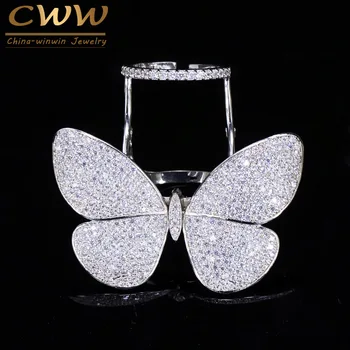 

CWWZircons Luxury Cubic Zirconia Micro Paved Big Movable Rings CZ Fashion Butterfly Shape Women Party Jewelry Gift R035