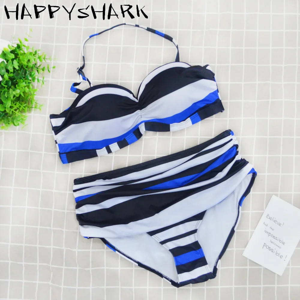 HAPPYSHARK бикини размера плюс Купальники в разноцветную полоску новинка 2018