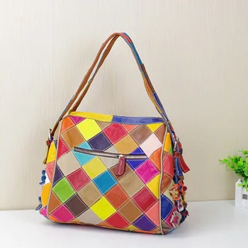 

Genuine Leather Fashion trend female leather black and white striped stitching shoulder messenger bag ladies bag