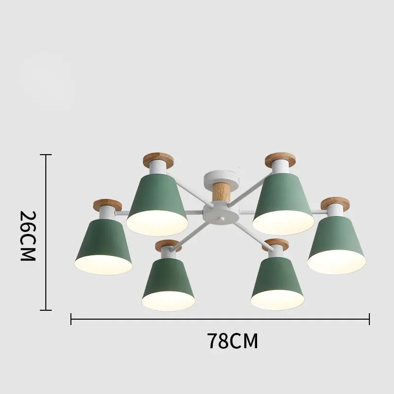 Деревянный Макарон романтичная люстра красочные современный простой Внутреннее освещение 3/6/8 в простом стиле для гостиной, спальни, лампа теплоты 0113 - Цвет абажура: green-6 head
