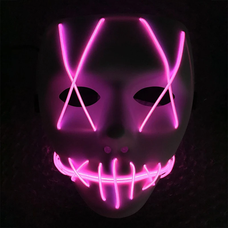 Розовый 1 Pcs Horror Mask Halloween Cosplay LED Costume Halloween Scary Mask Wire Light Up Party Props For Festival Parties - Цвет: Розовый