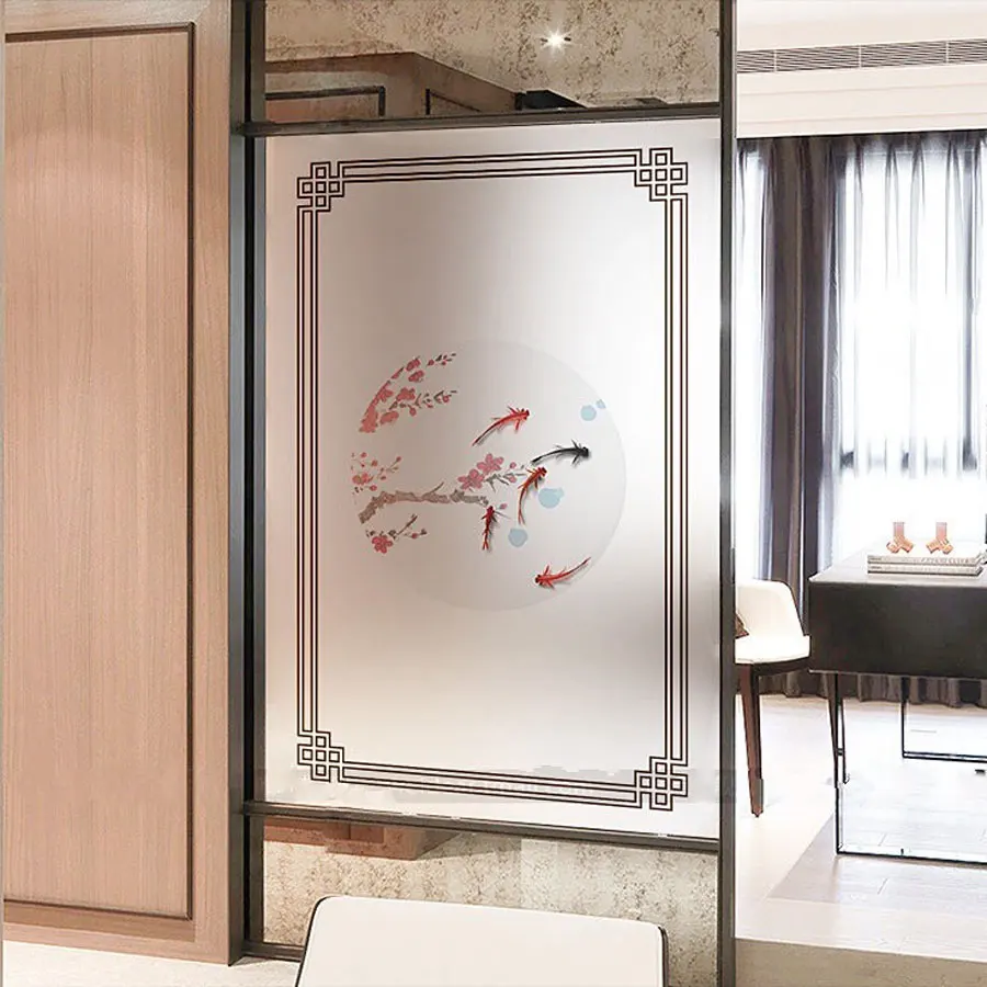 Stained Fish Pane Privacy Window Film Static Glass Sticker Decorative Film kitchen living room door Custom Size Home Decor Decal